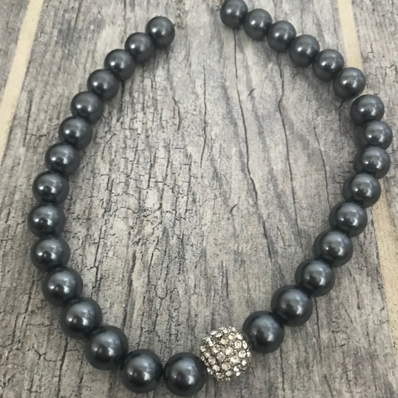 Jewelry - ♥️Charcoal Beaded Necklace with Rhinestone Charm